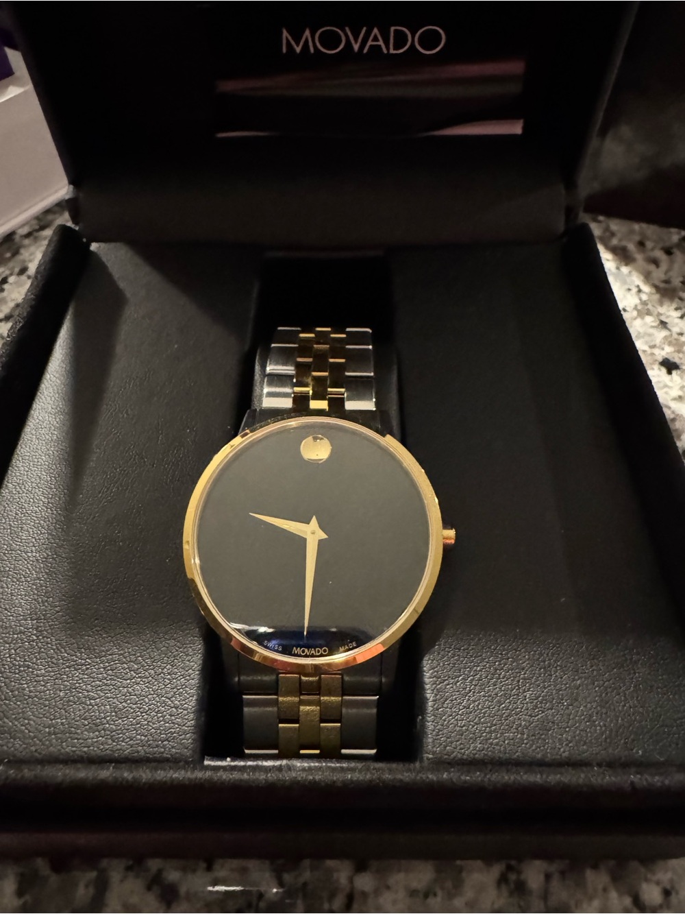 New BOLD Movado Two-Tone Black and Gold Minimalist Men's Watch
